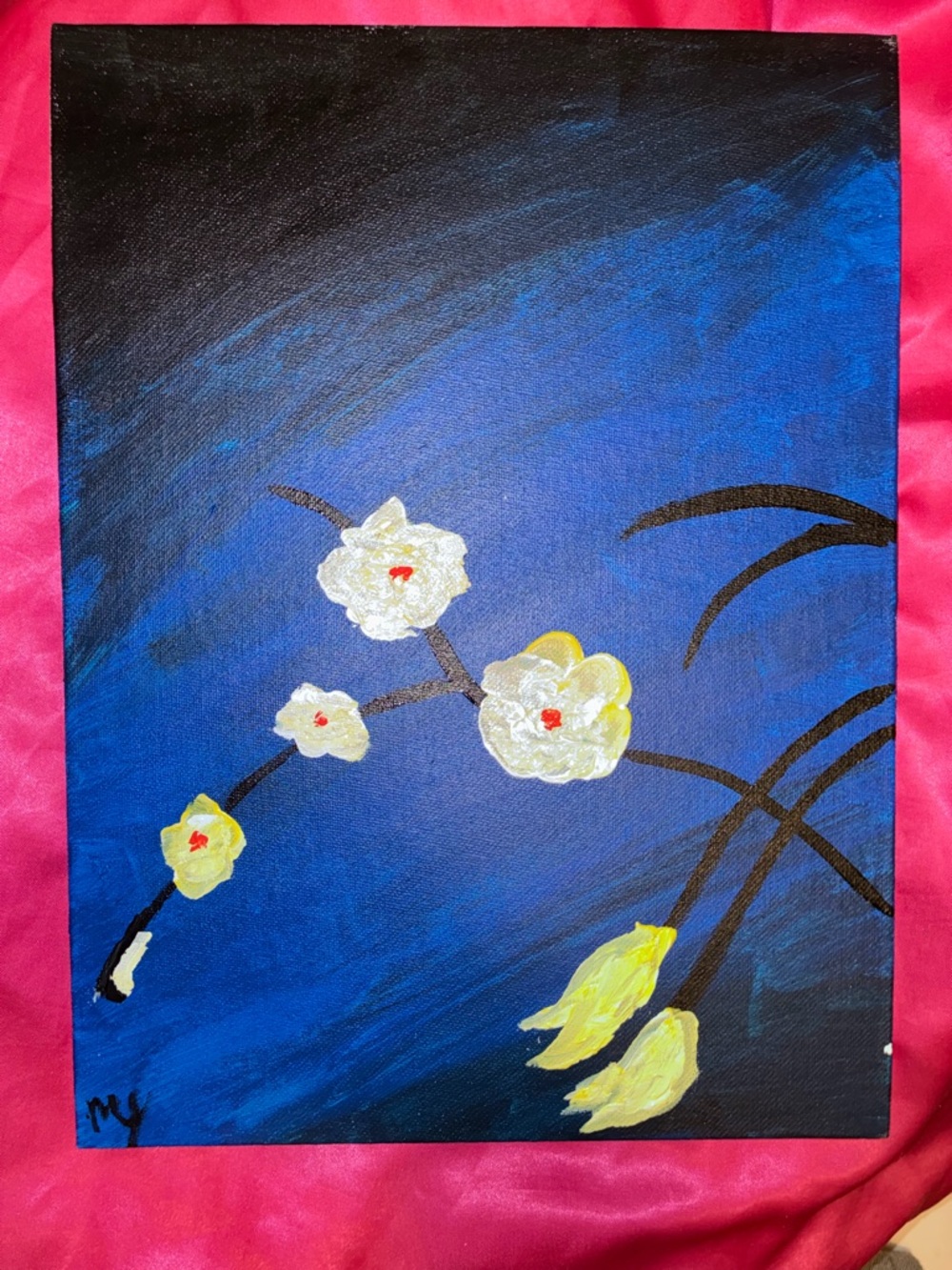 Hand-Painted Blue Floral Canvas Wall Art by ME!!